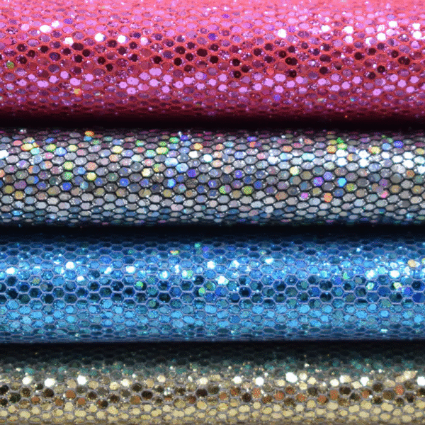Mesh Glitter Fabric PU Leather with Shining Net Bag for Electronic Packaging Waterproof Elastic Decorative Roll Woven Backing
